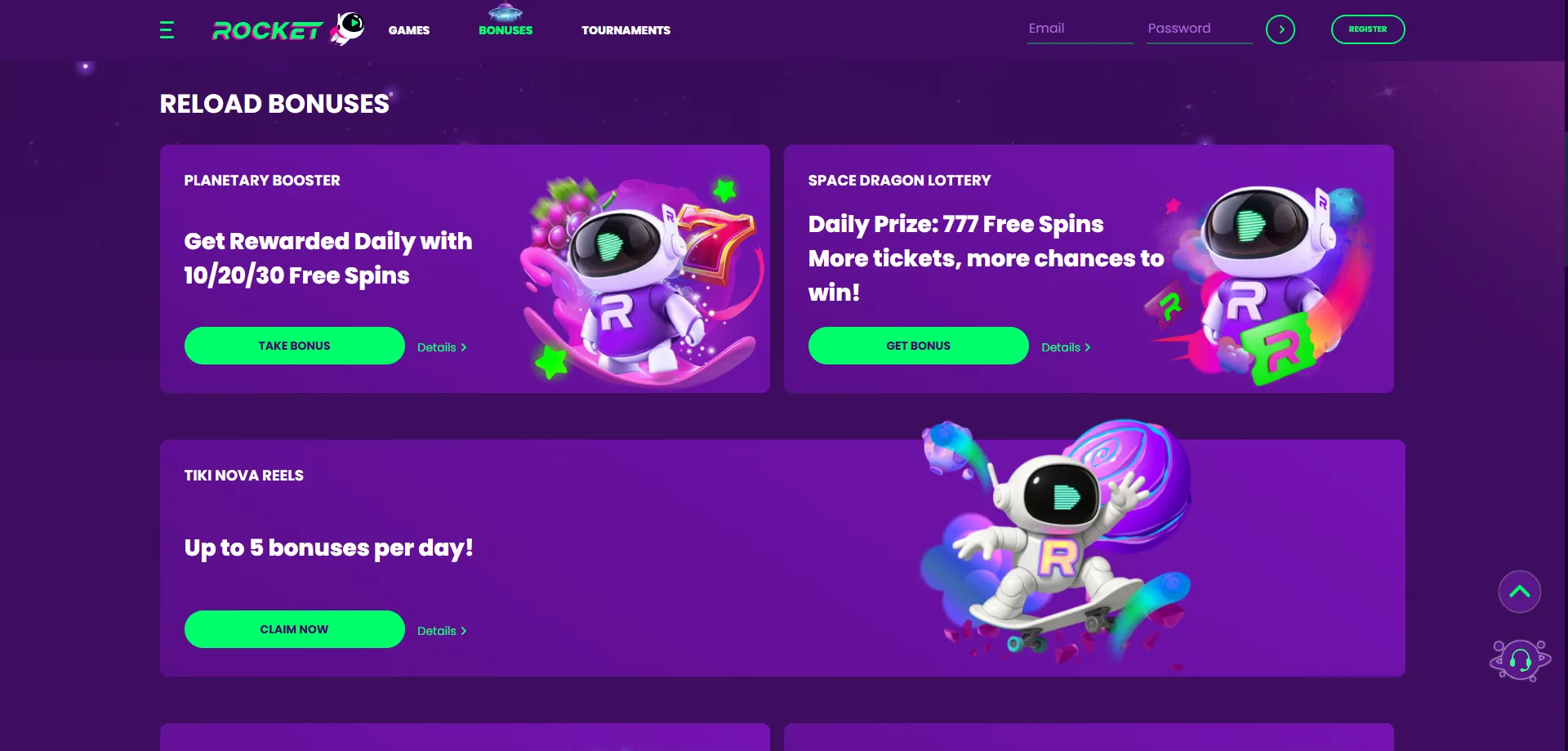 Casino Rocket bonus offers — free spins, cashback and reload deals